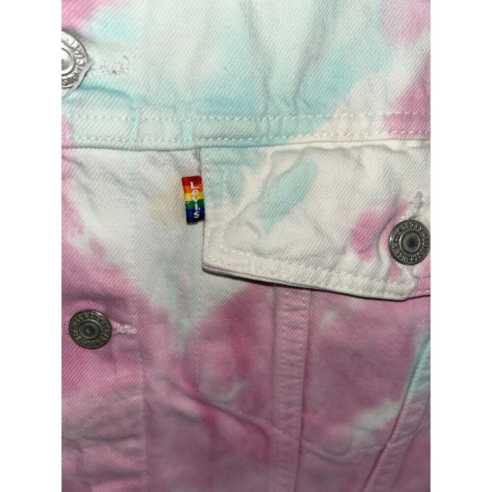 Women’s Levi's Pastel Tie Dye Y2K Oversized Trucker Style Denim Jacket Size XS - Picture 5 of 9